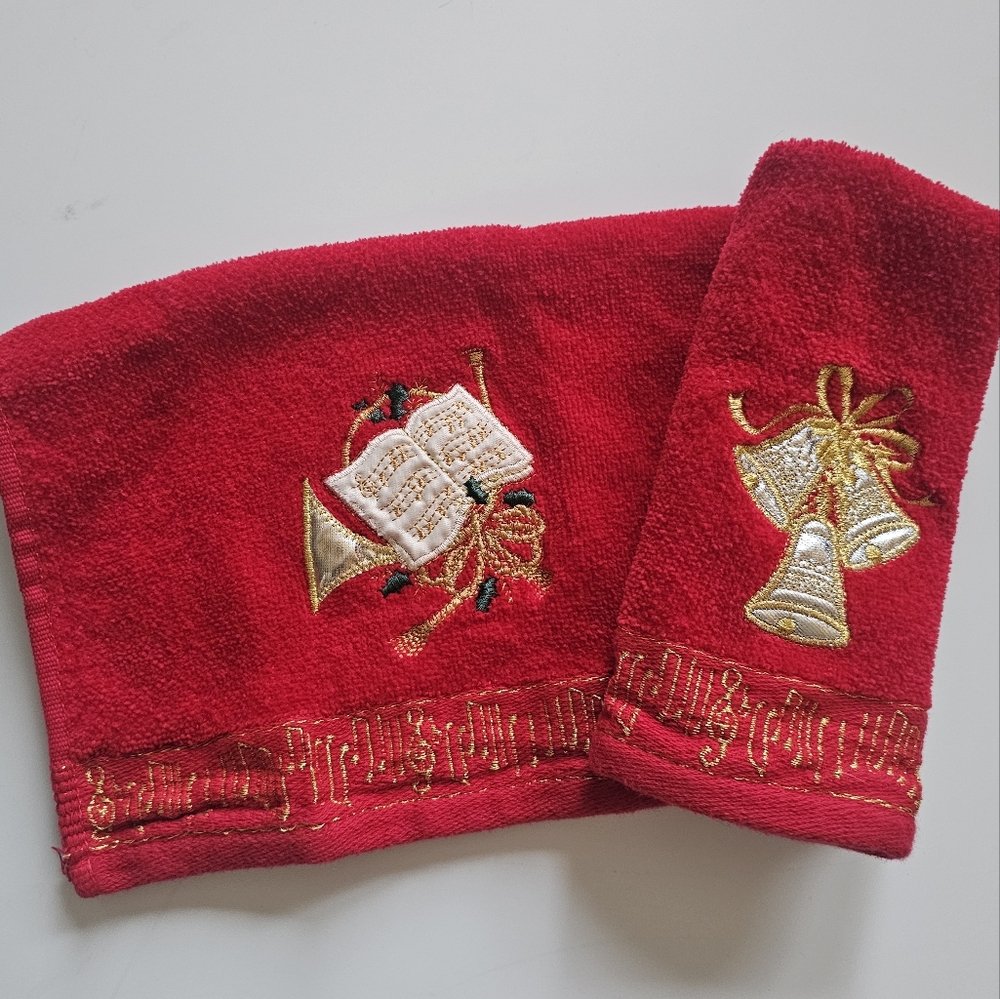 Holiday Christmas Bells Hand Towels 10x15
